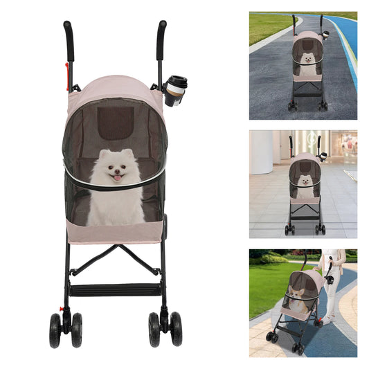 Lightweight Foldable Puppy Stroller with 360° Wheels, 22lbs Capacity