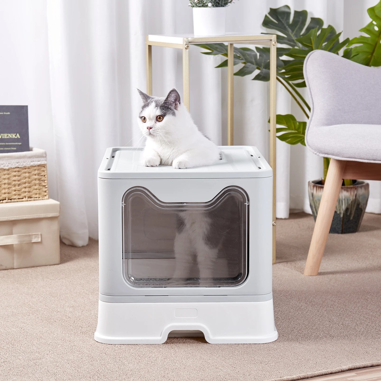 Foldable Cat Litter Box with Front Entry & Top Exit