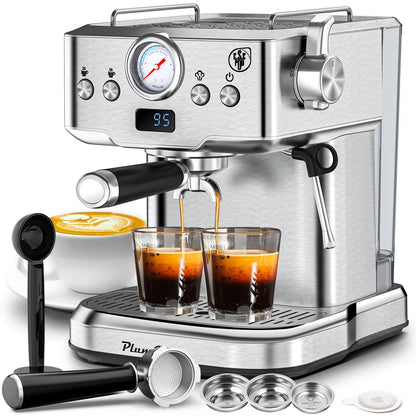 Espresso Machine 20 Bar Compact Household Coffee Espresso Maker with Milk Frother Steam Wand Pressure Gauge 60oz Water Tank