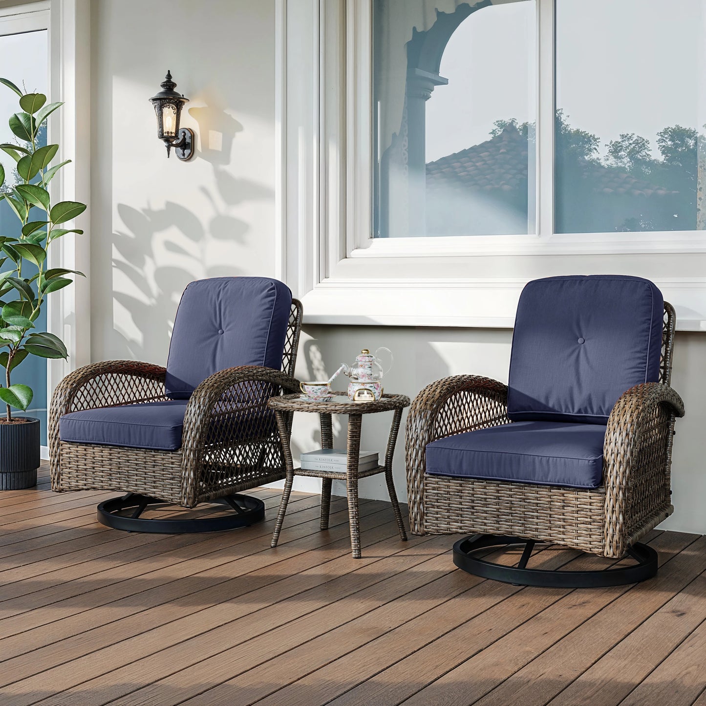 Outdoor Rotating Rocking Chair Set, Padded Cushions