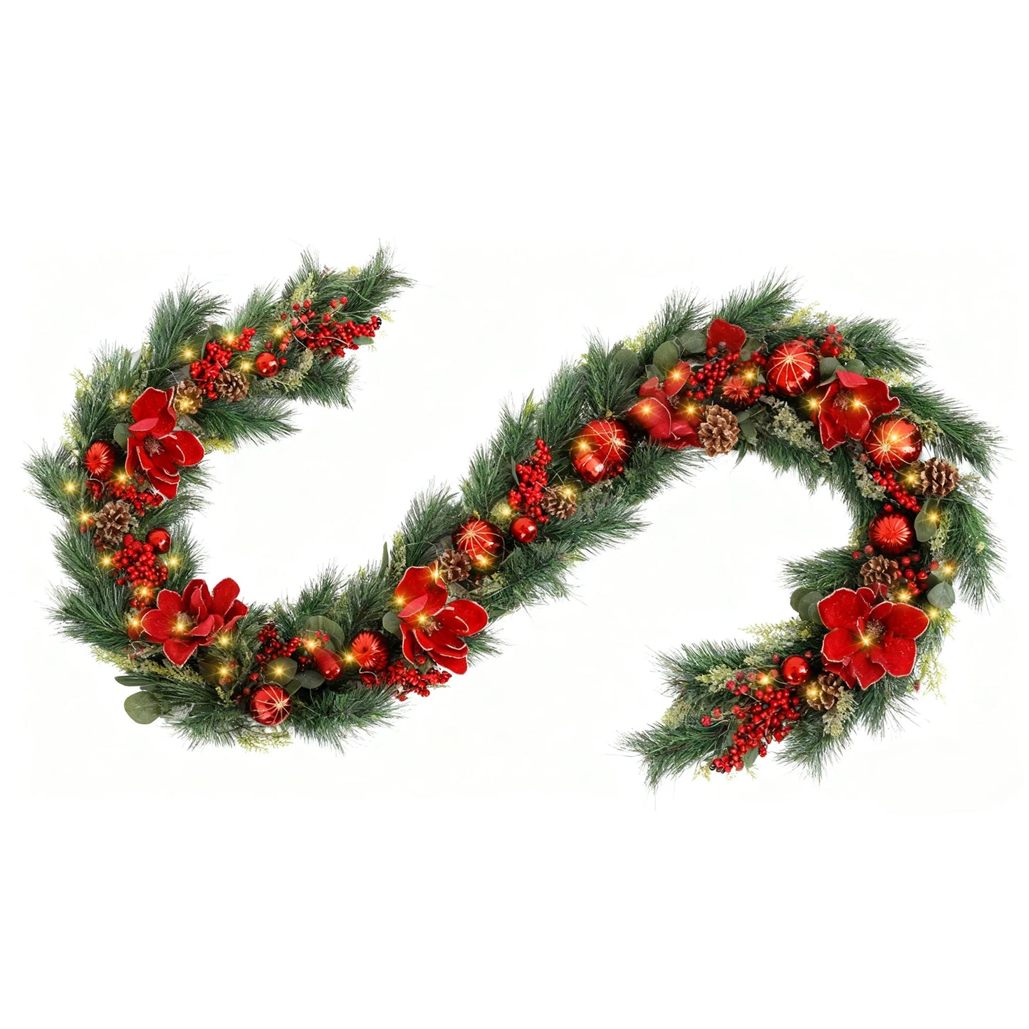 Pre-Lit Garland 9ft Christmas Garland, for Indoor Outdoor- 100 LED lights