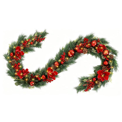 Pre-Lit Garland 9ft Christmas Garland, for Indoor Outdoor- 100 LED lights