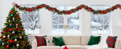 Pre-Lit Garland 9ft Christmas Garland, for Indoor Outdoor- 100 LED lights