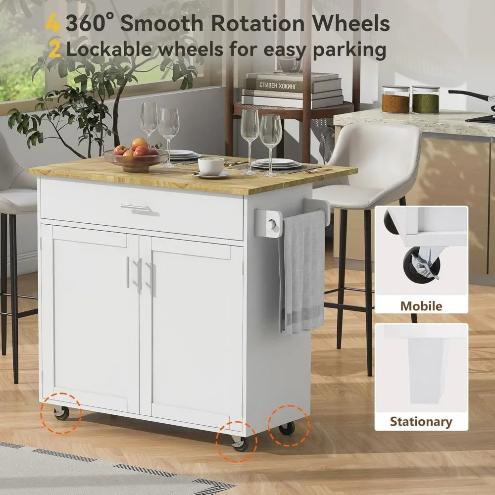 Kitchen Cart on Wheels with Drop Leaf Countertop