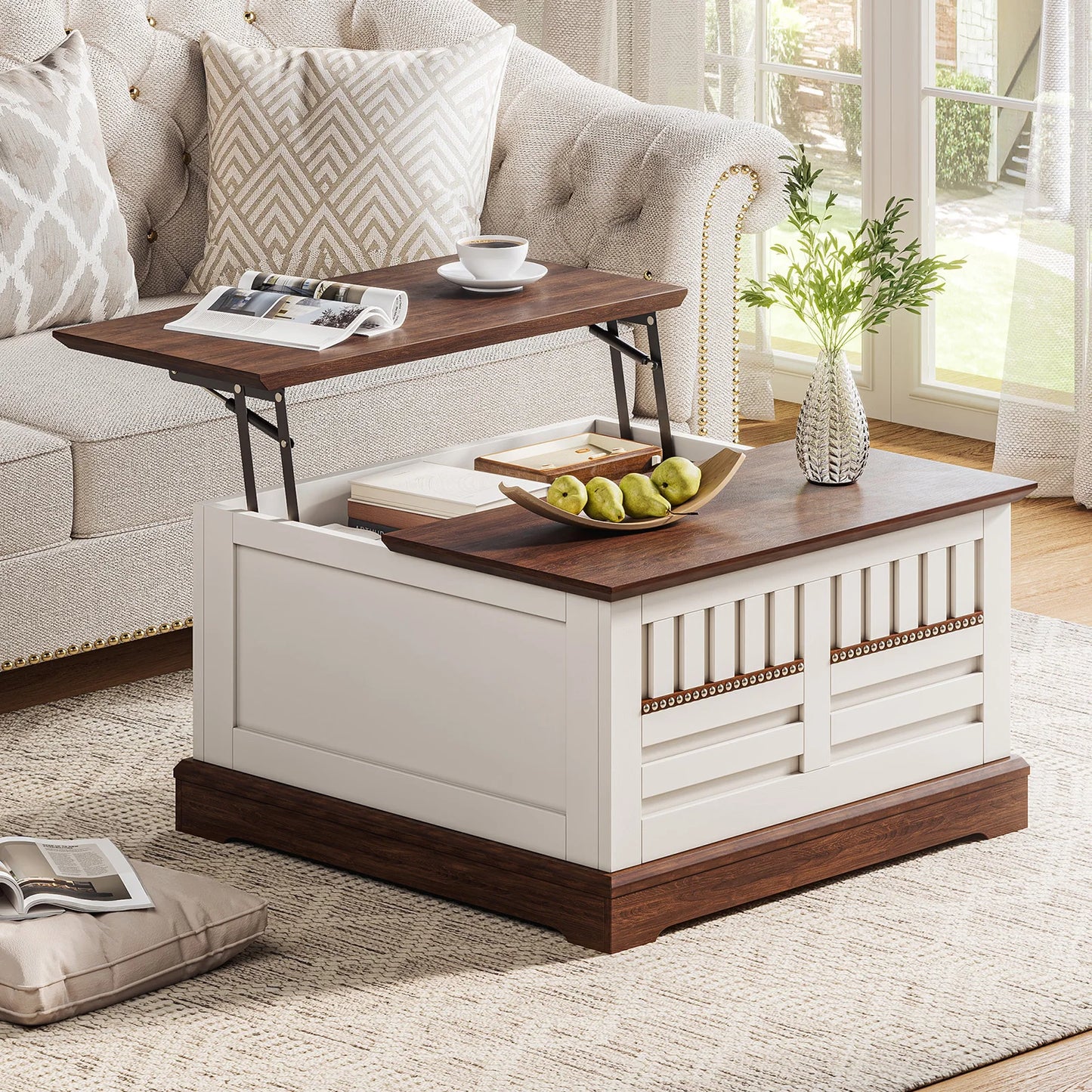 Farmhouse Lift Top Coffee Table with Large Hidden Storage