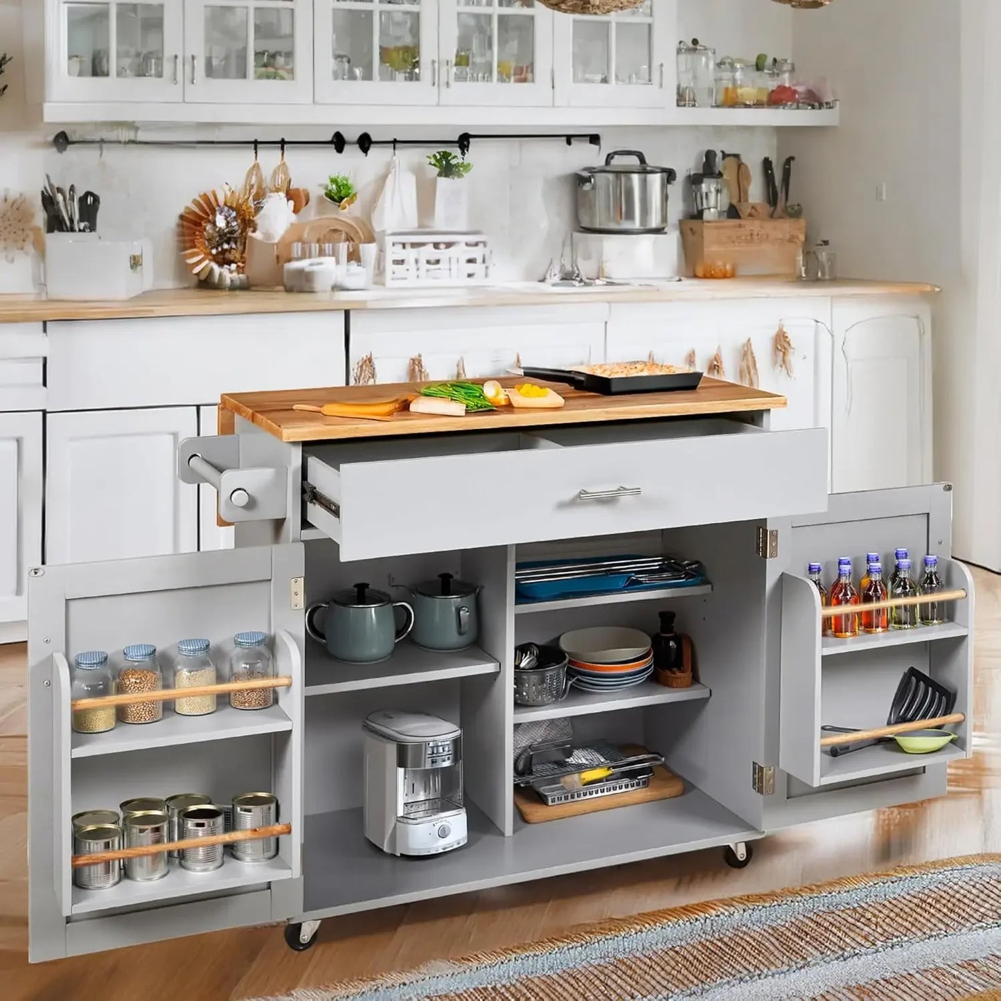 Kitchen Cart on Wheels with Drop Leaf Countertop