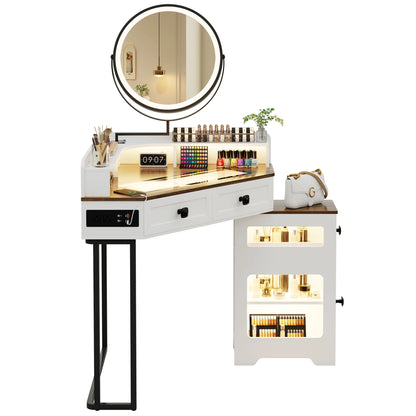Corner Vanity Desk with Mirror and Lights