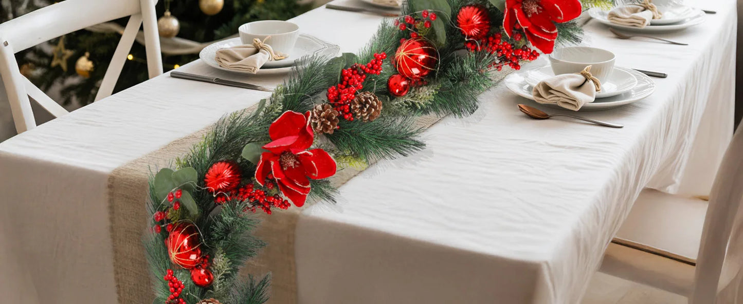 Pre-Lit Garland 9ft Christmas Garland, for Indoor Outdoor- 100 LED lights