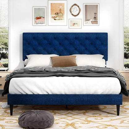 Linen Upholstered Queen Bed Frame with Headboard