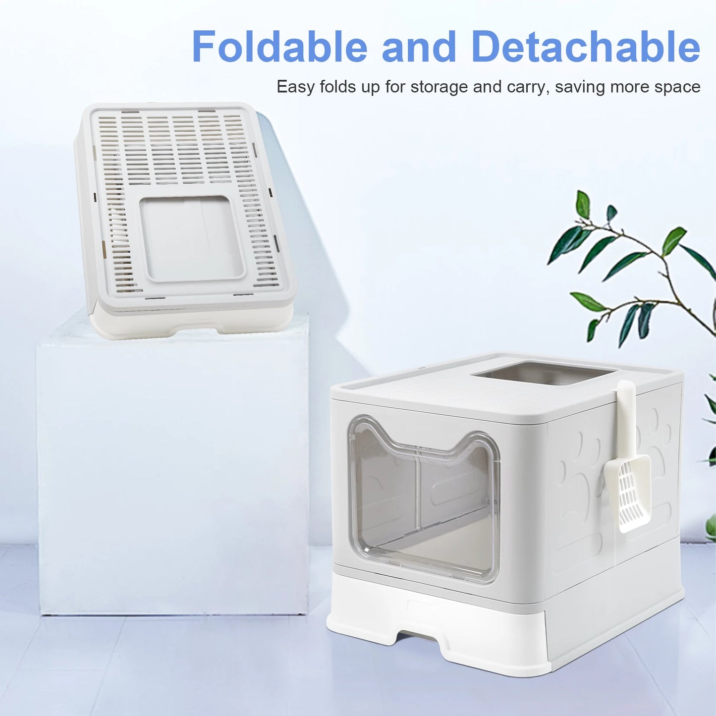 Foldable Cat Litter Box with Front Entry & Top Exit