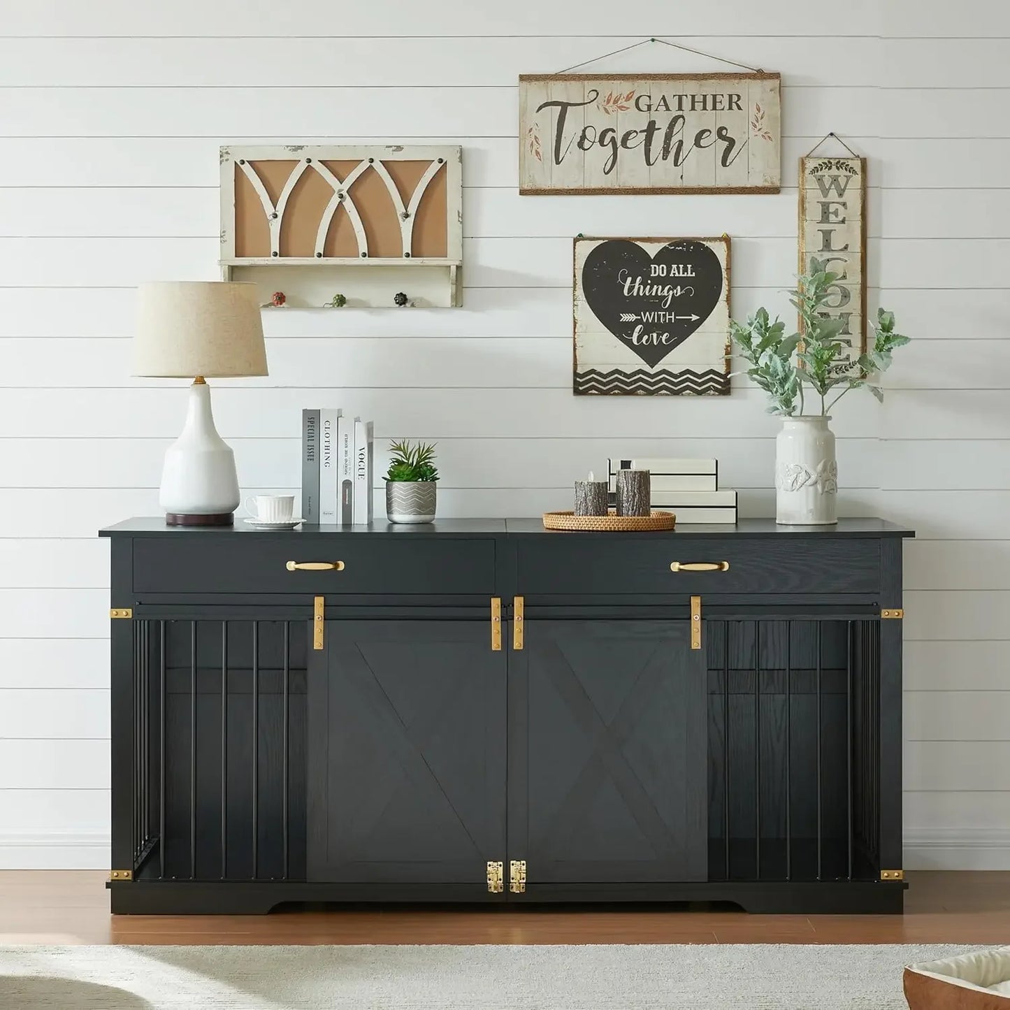 Dog Kennel Furniture with Drawers and Divider