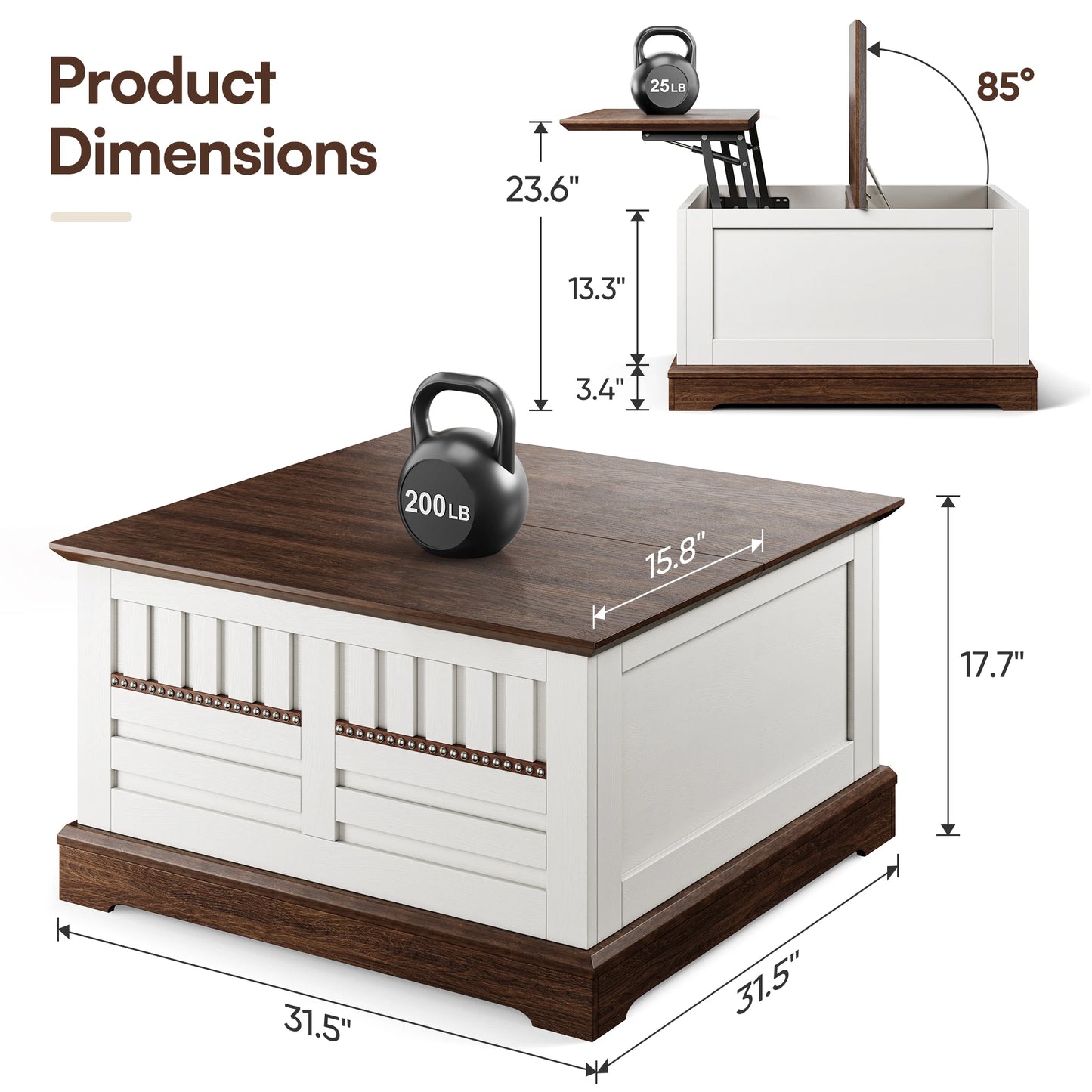 Farmhouse Lift Top Coffee Table with Large Hidden Storage