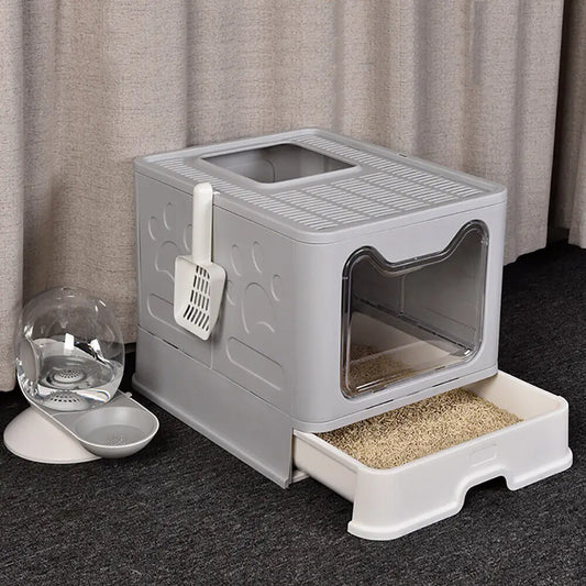 Foldable Cat Litter Box with Front Entry & Top Exit