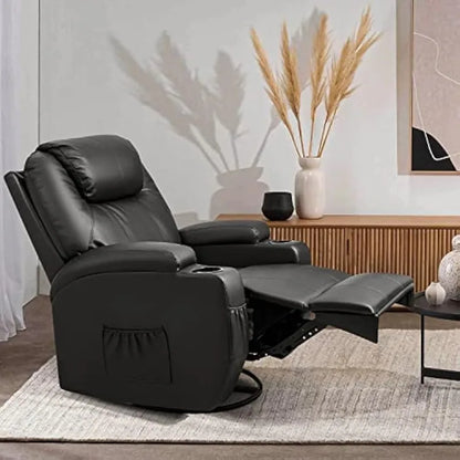 Rocker Recliner Chair with Massage, Leather Adjustable 360°Swivel
