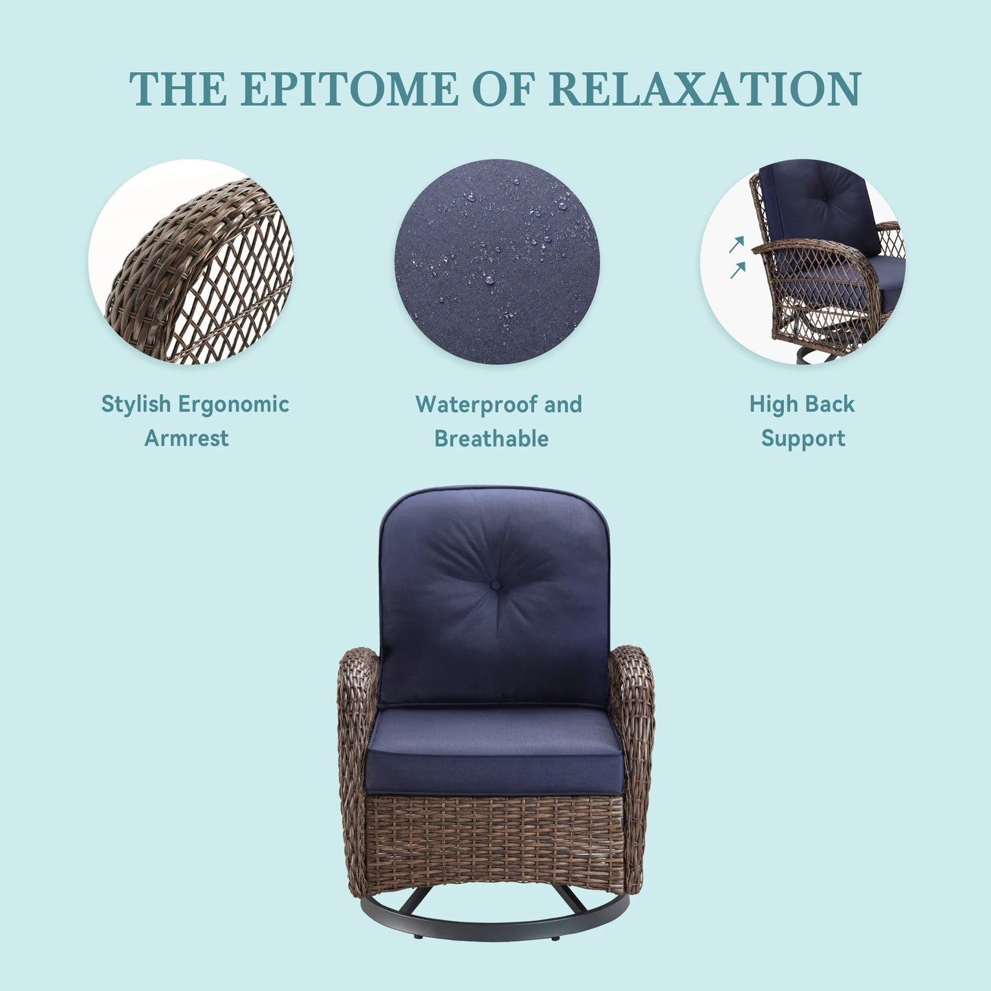 Outdoor Rotating Rocking Chair Set, Padded Cushions