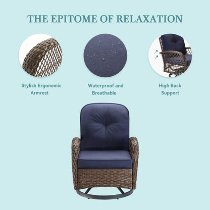 Outdoor Rotating Rocking Chair Set, Padded Cushions
