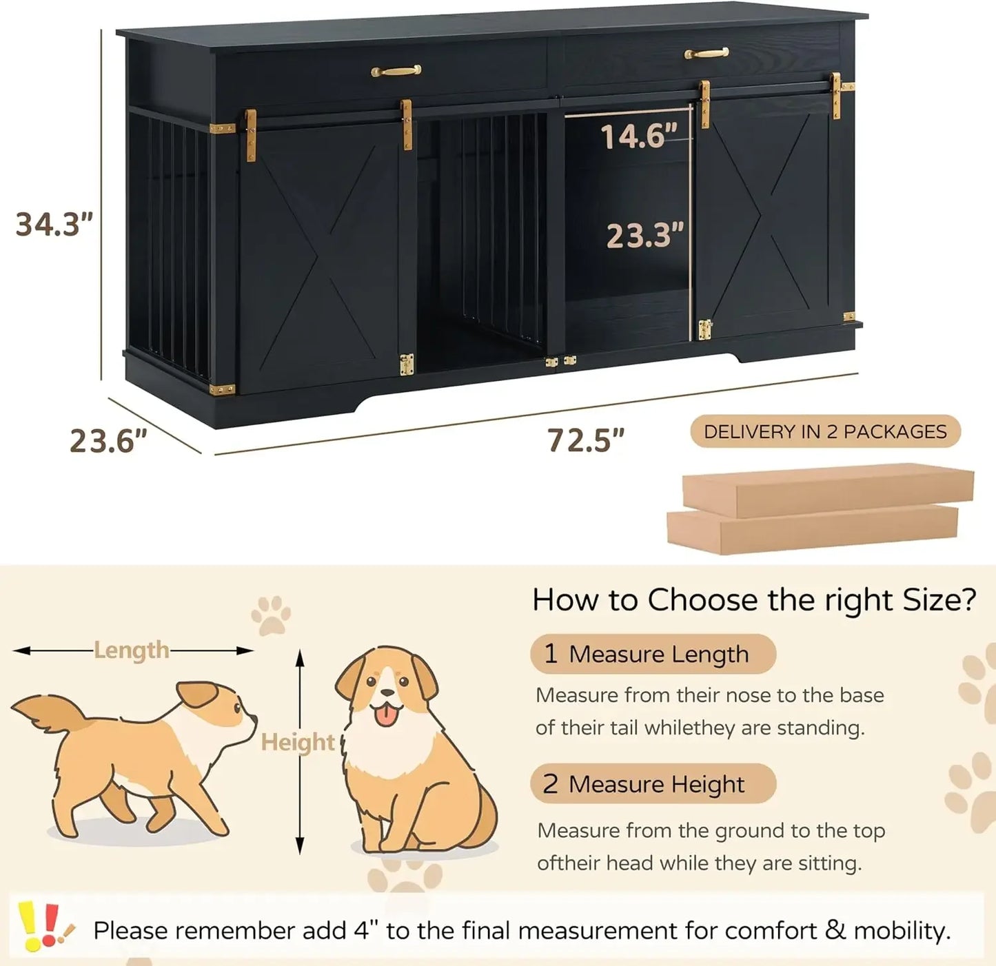 Dog Kennel Furniture with Drawers and Divider