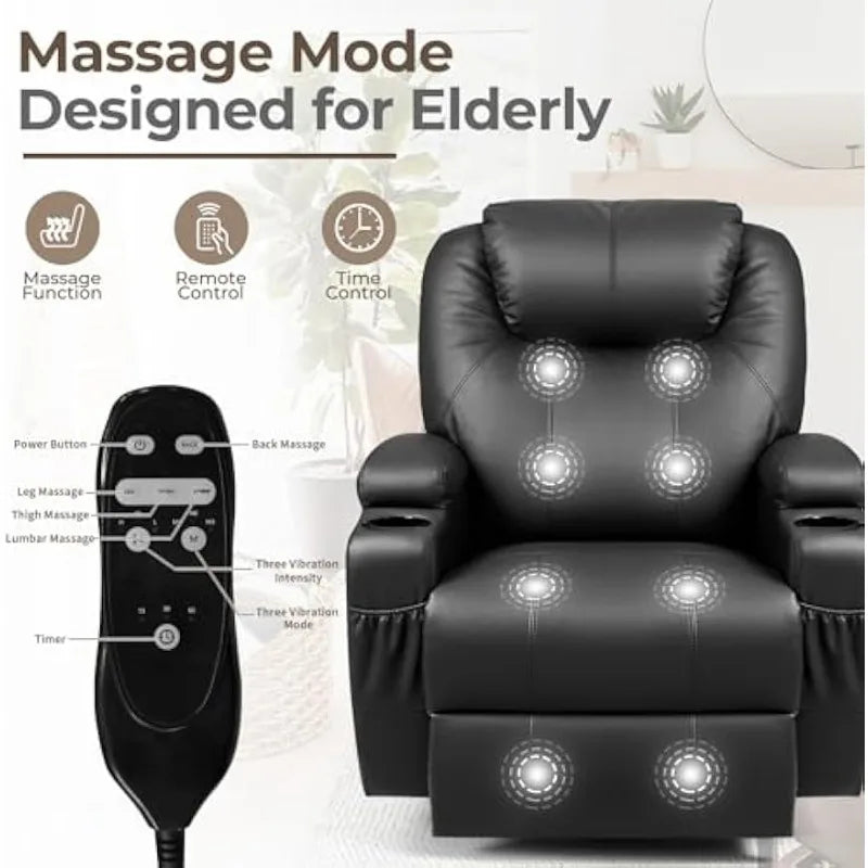 Rocker Recliner Chair with Massage, Leather Adjustable 360°Swivel