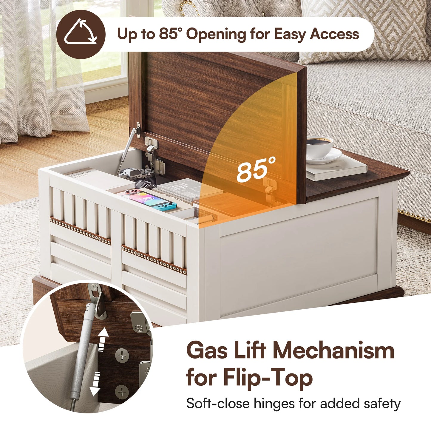 Farmhouse Lift Top Coffee Table with Large Hidden Storage