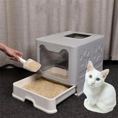Foldable Cat Litter Box with Front Entry & Top Exit