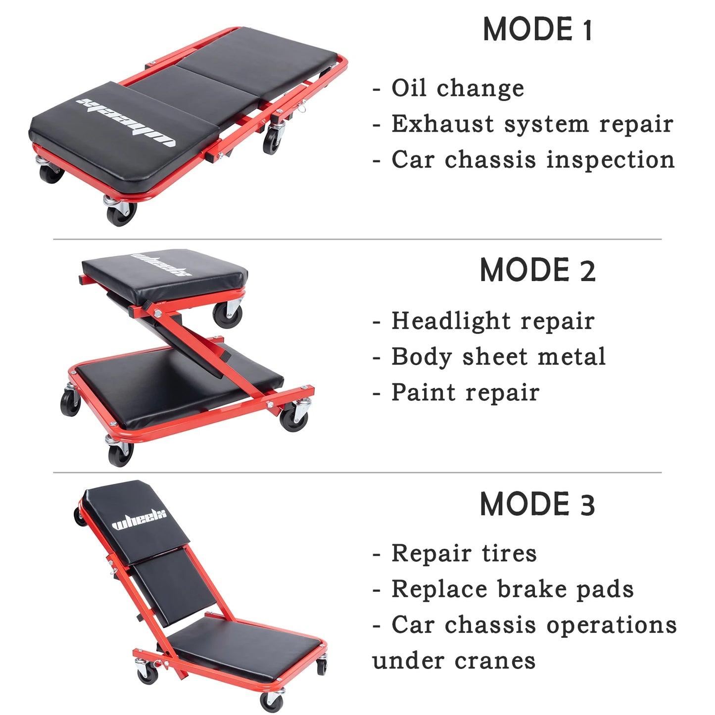 3-in-1 Rolling, Foldable Garage Chair