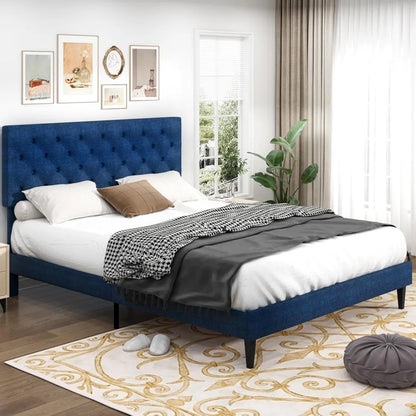 Linen Upholstered Queen Bed Frame with Headboard