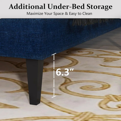 Linen Upholstered Queen Bed Frame with Headboard