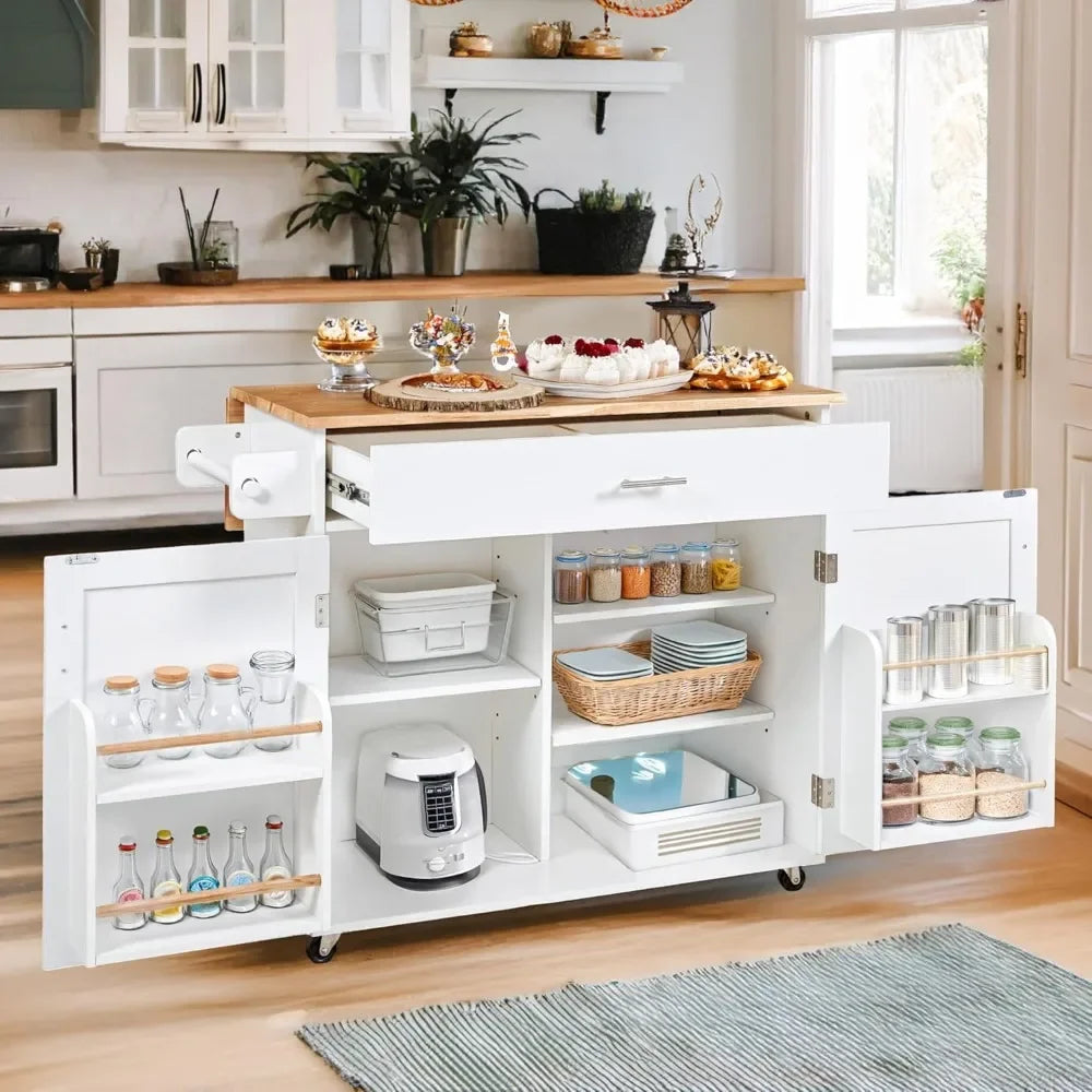 Kitchen Cart on Wheels with Drop Leaf Countertop