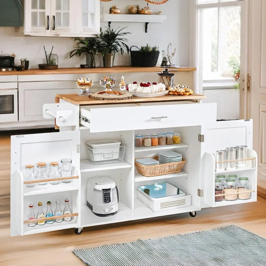Kitchen Cart on Wheels with Drop Leaf Countertop