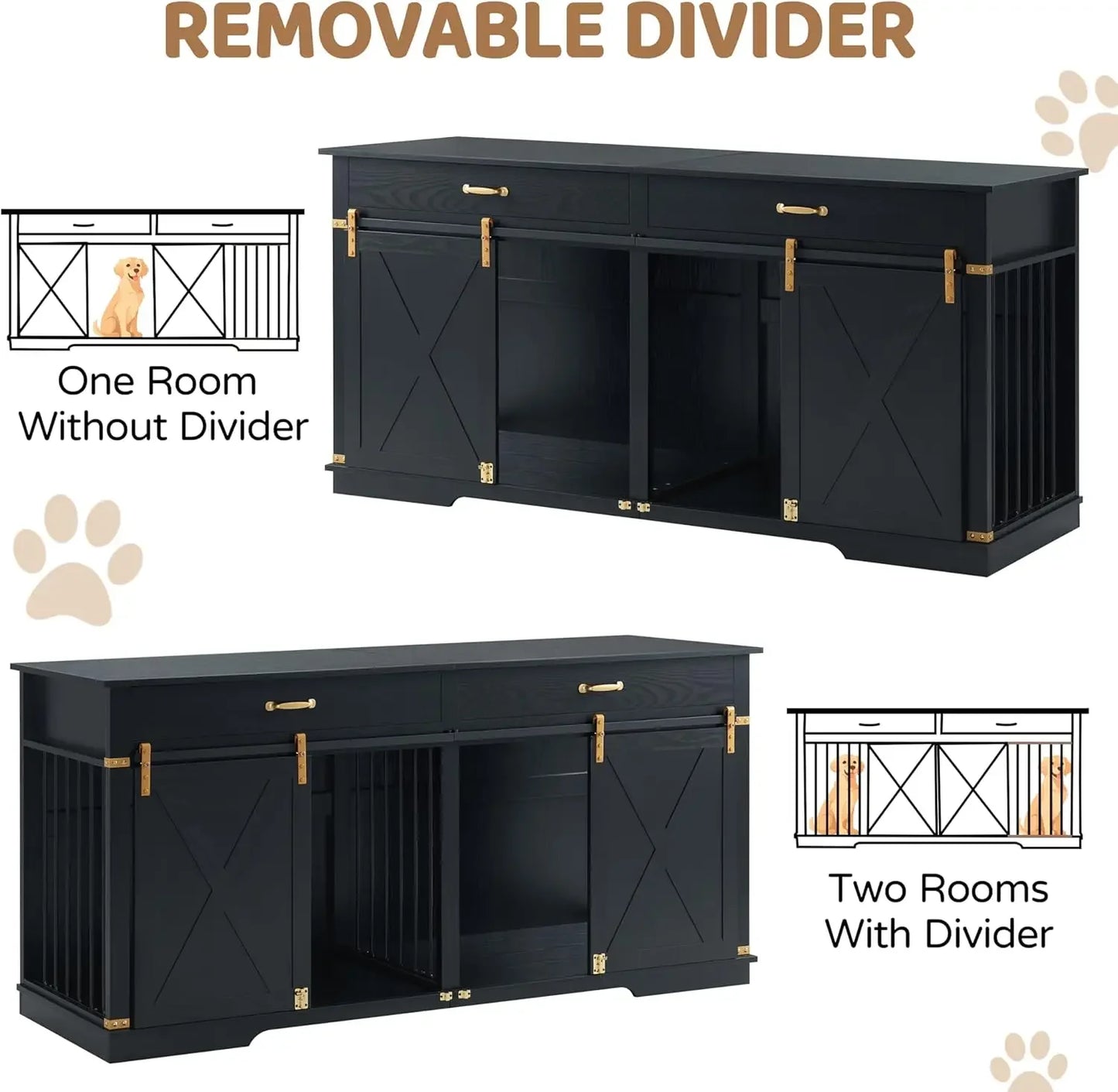 Dog Kennel Furniture with Drawers and Divider