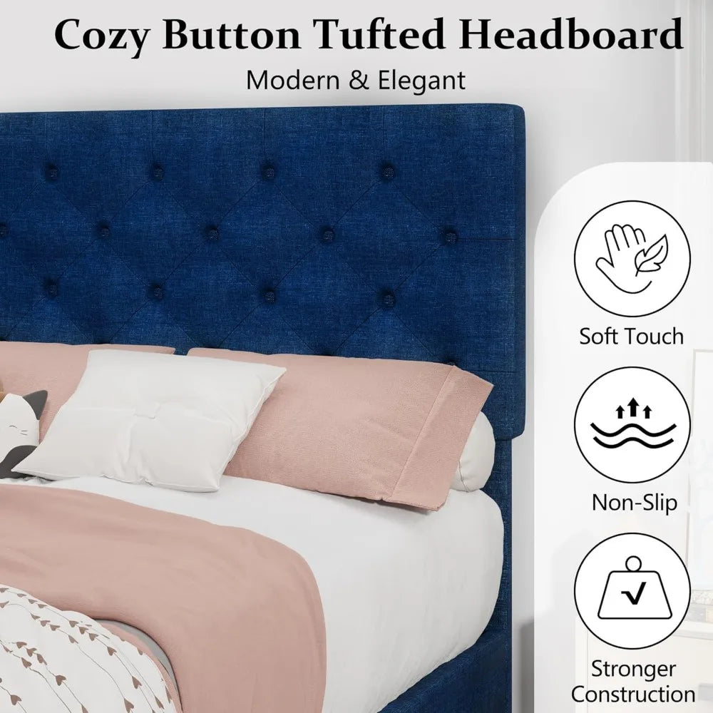 Linen Upholstered Queen Bed Frame with Headboard