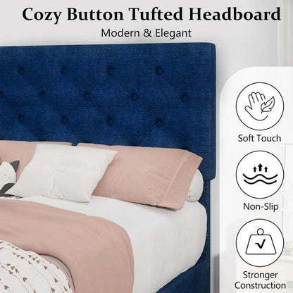 Linen Upholstered Queen Bed Frame with Headboard