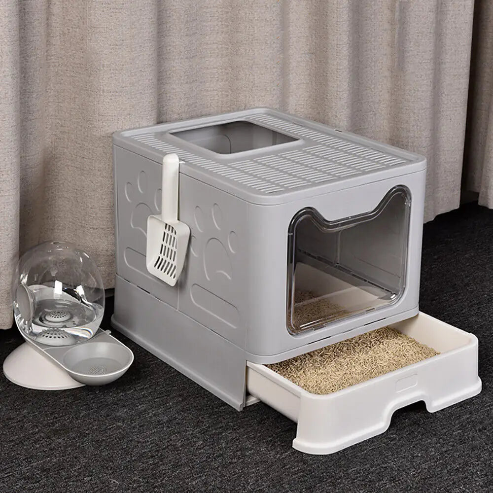 Foldable Cat Litter Box with Front Entry & Top Exit