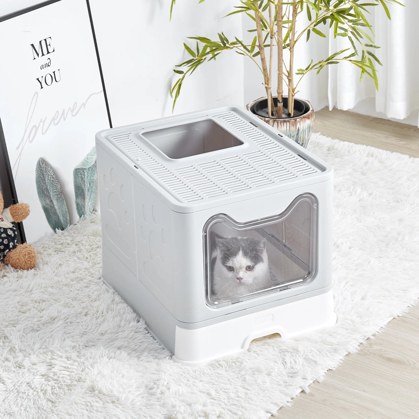 Foldable Cat Litter Box with Front Entry & Top Exit