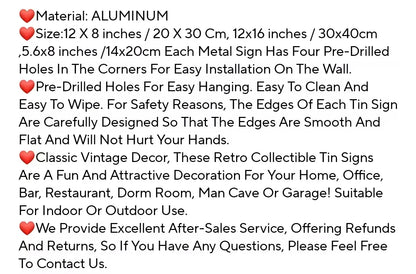 Hard Work, Metal Tin Sign