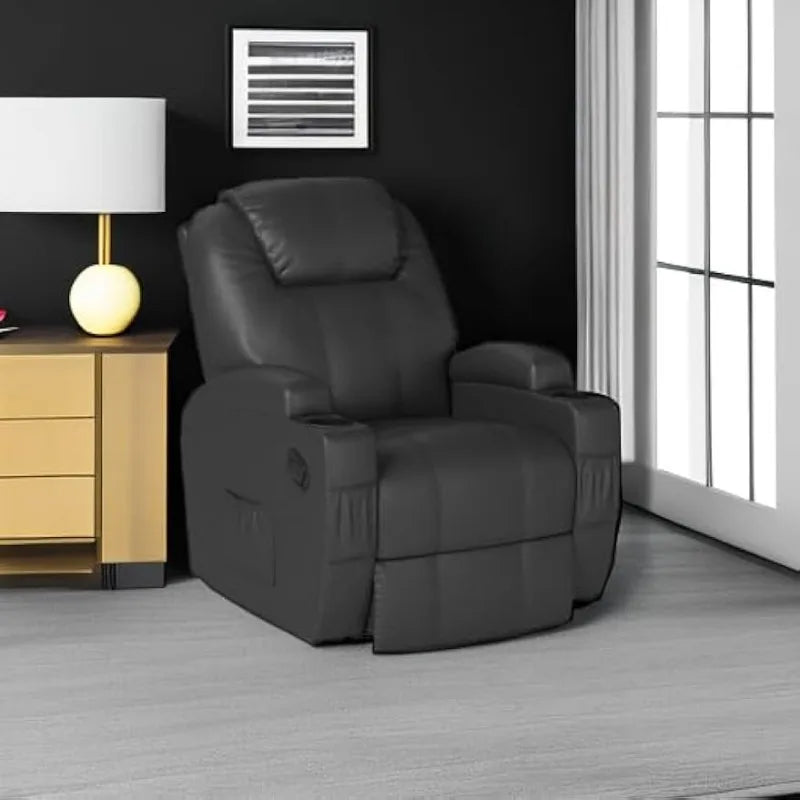 Rocker Recliner Chair with Massage, Leather Adjustable 360°Swivel