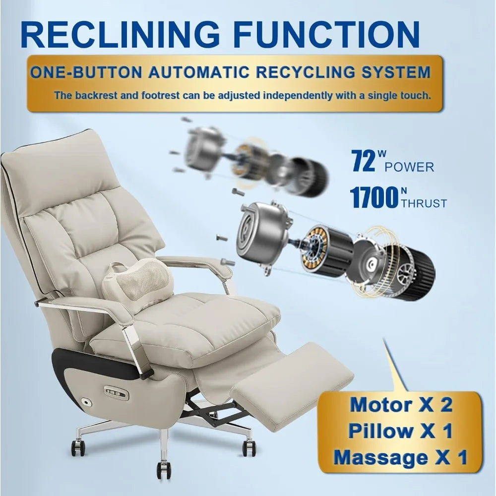 Electric Recline Executive Home Office Chair with Footrest & Massage