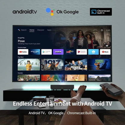 4K UHD Ultra Short Throw Projector, 150" ALPD Laser TV with Smart Android TV, HDR10 Home Theater, Dolby Audio DTS-HD,