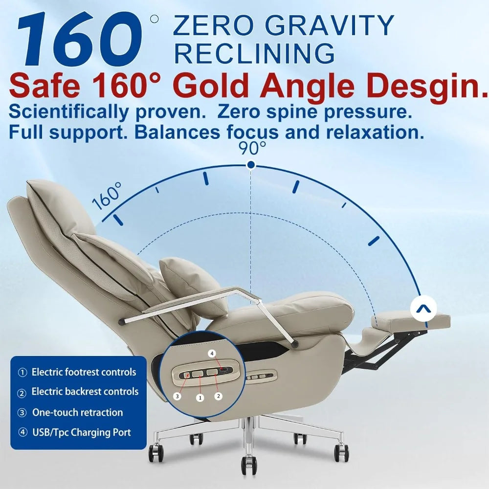 Electric Recline Executive Home Office Chair with Footrest & Massage