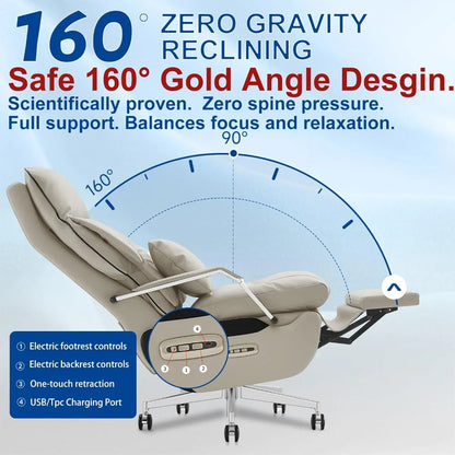 Electric Recline Executive Home Office Chair with Footrest & Massage